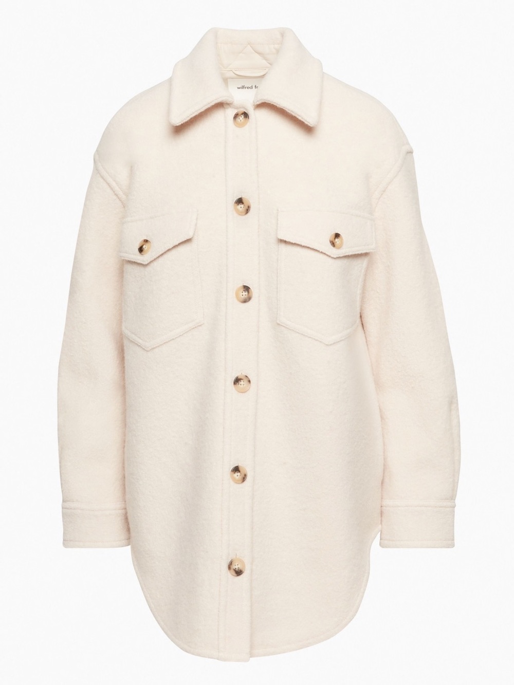 Wilfred Aritzia Ganna Shirt Jacket 100% Merino Wool Cream Heather Bone XS